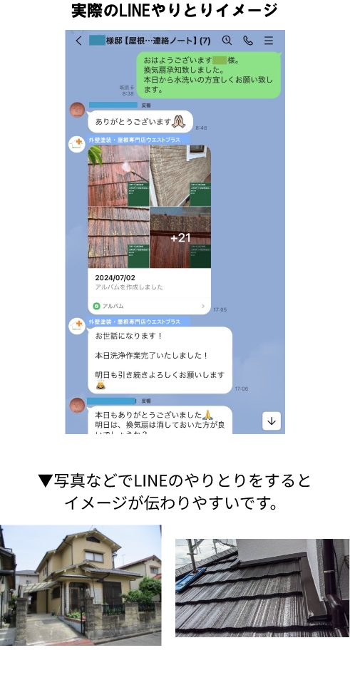 実際のLINEやりとりイメージ ▼写真などでLINEのやりとりをするとイメージが伝わりやすいです。